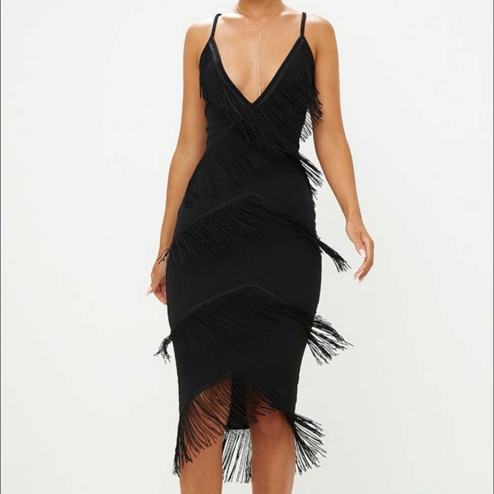 Black Strappy Tassel Longline Midi Dress
